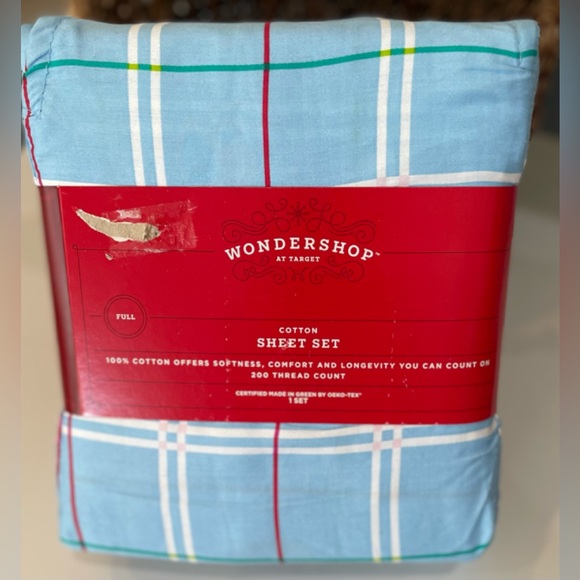 WONDERSHOP TARGET FULL SIZE BLUE PLAID COTTON 4 PIECE SHEET SET NEW - Picture 1 of 3